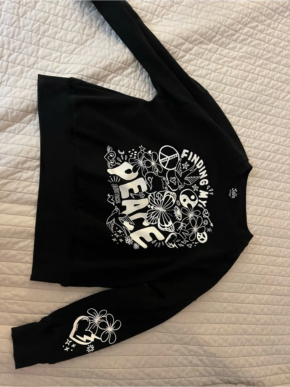 Justice Black Kids Matching Set with White Peace Graphics